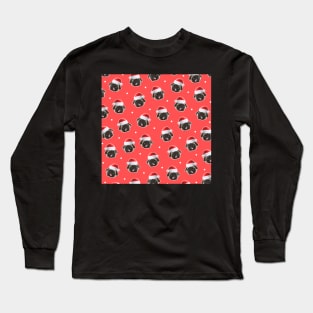 Santa Pug Pattern Design Long Sleeve T-Shirt